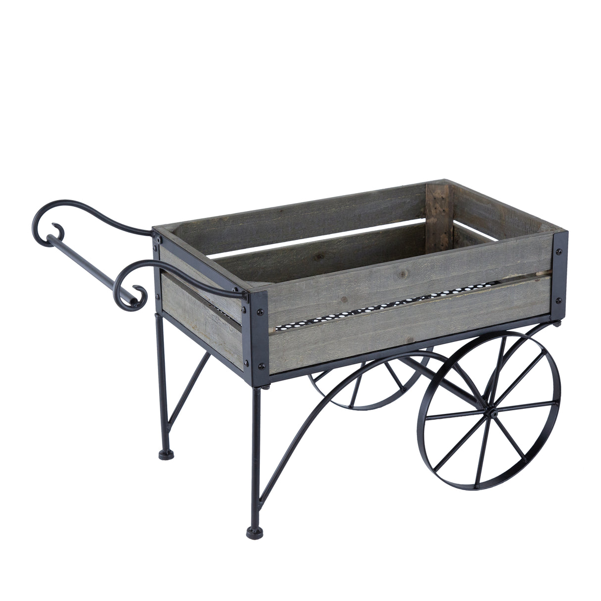 Black Iron and Pine Wood Plant Stand with Wheels