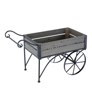 Black Iron and Pine Wood Plant Stand with Wheels