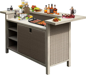 Outdoor Home Bar Unit Set of 3, All-Weather Wicker & Aluminum Frame