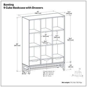 Banting - 9 Cube Bookcase With Drawers - Walnut Brown