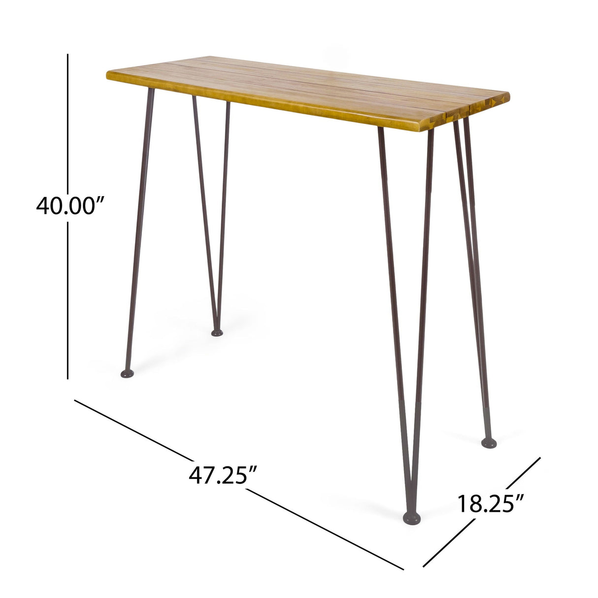 Outdoor Bar Table With Wood Tabletop And Iron Hairpin Legs - Black / Teak - Best Buy Furniture