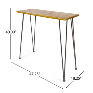 Outdoor Bar Table With Wood Tabletop And Iron Hairpin Legs - Black / Teak - Best Buy Furniture