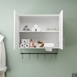 Bathroom Wall Cabinet with Adjustable Shelf, Towel Bar, and 5 Hooks