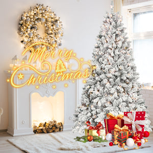 6FT Flocked Christmas Tree with 350 UL Lights and 35 Pine Cones