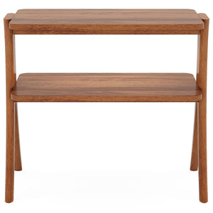 Narrow 2 Tier Side Slim Accent Table For Living Bedroom Or Entryway, Space Saving Furniture With Storage Shelf - Walnut