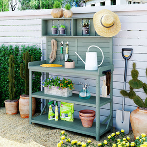 TOPMAX 65" Large Wooden Farmhouse Rustic Outdoor Potting Bench Table