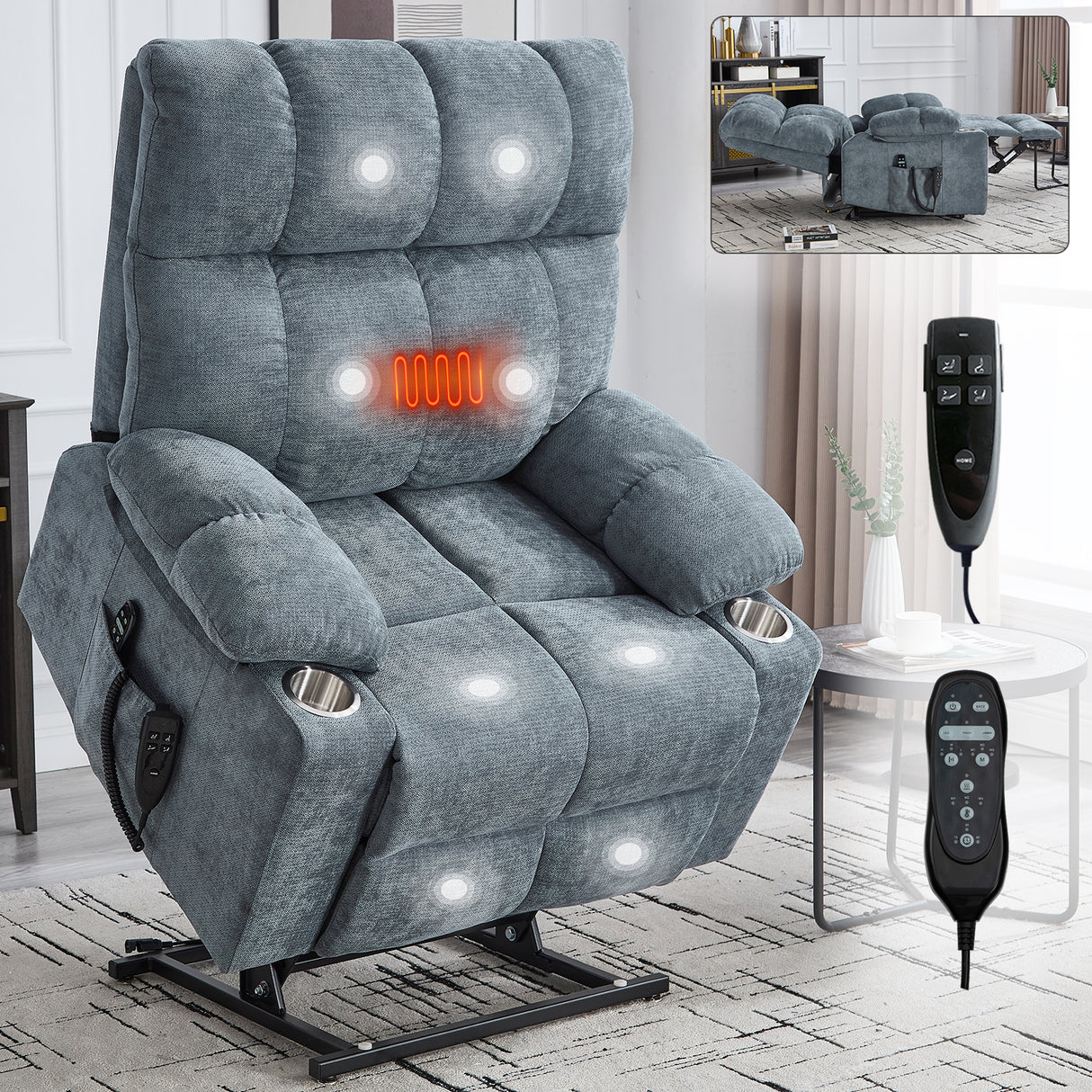 Grey Chenille Power Lift Recliner Chair
