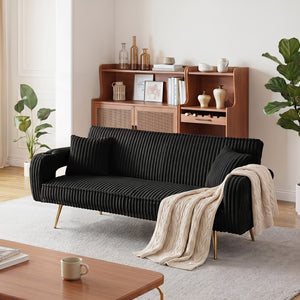 74.01 Inch Corduroy Sofa Bed with Pillows