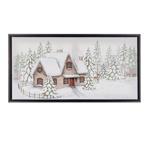 Framed Winter Scene Canvas Wall Art 25"L