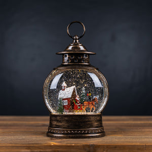 LED Snow Globe with Santa's Sleigh 11.5"H