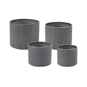 Ornate-Geometric-Metal-Planter-(Set-of-4)-Pots-&-Planters