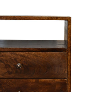 Classic Chestnut Nightstand, 2-Drawers, 1 Open-Slot, Nordic Legs