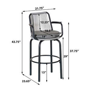 Outdoor Patio Bar Stools 29"H Set of 2, Modern Woven Rattan Rope Bar Height Chair