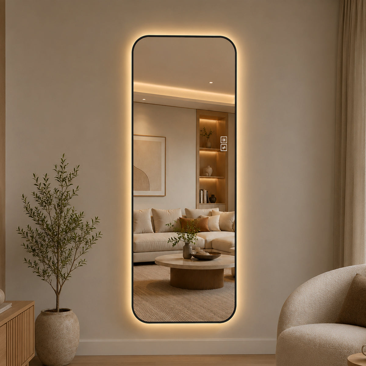 65" x 24" Oversized Backlit Rectangular LED Full Length Mirror