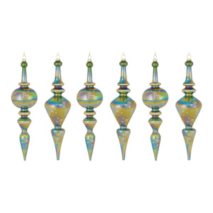 Green Irredescent Glass Finial Drop Ornament (Set of 6)