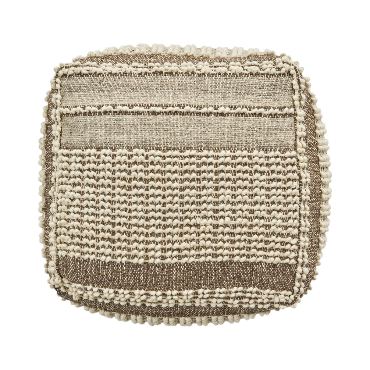 Rustic Wool And Cotton Large Pouf, Handcrafted Tufted Design - Brown / Beige
