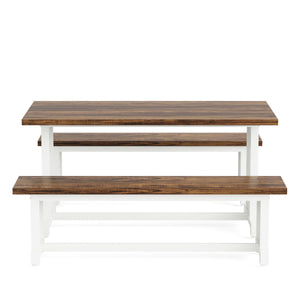 3 Piece Dining Table Set For 2 - 4, With Space Saving Benches - Brown / White