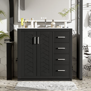 Bathroom Vanity With Sink Combo, Storage Cabinet, Freestanding Set With 3 Drawers & Soft Closing Doors