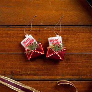 Glittered Glass Santa Letter Ornament (Set of 12)