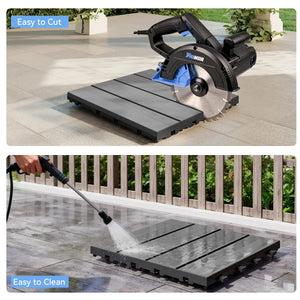 9 Pcs Interlocking Deck Tiles, 12" x 12" HDPE Outdoor Flooring