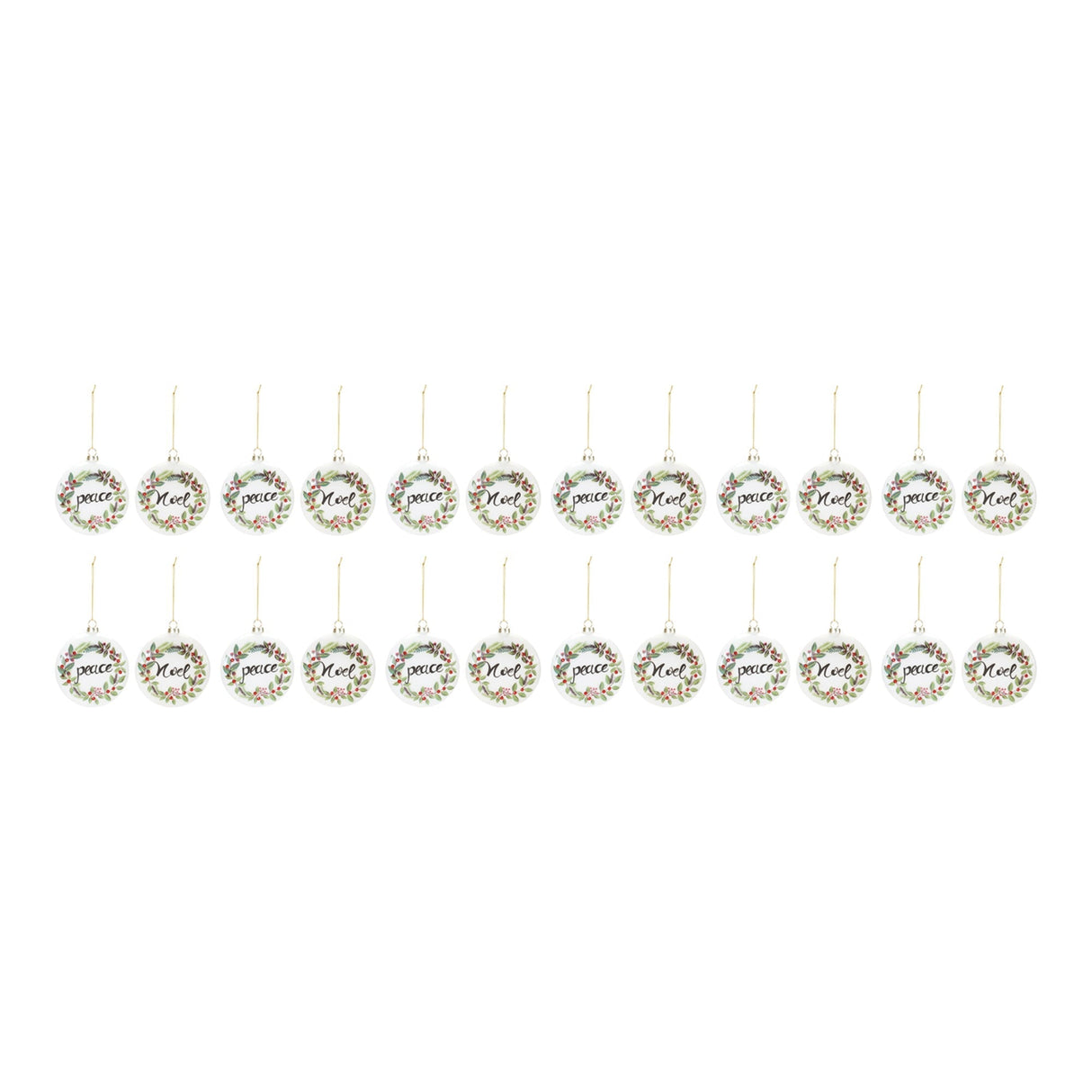 Peace and Noel Wreath Disc Ornament (Set of 12)