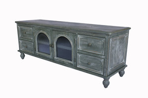 60" Farmhouse TV Stand with 4 Drawers & Glass Doors