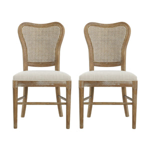 Classic Retro Dining Chair (Set of 2) with Rattan Backrest - Dark Brown / Beige