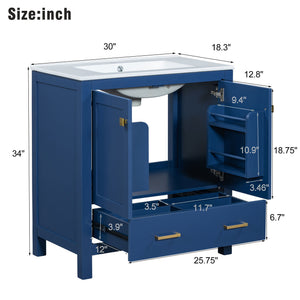 Bathroom Vanity With Single Sink, Combo Cabinet Undermount Sink, Bathroom Storage Cabinet With Two Doors And A Drawer, Soft Closing, Multifunctional Storage, Solid Wood Frame