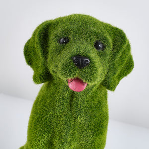 Flocked Resin Dog Garden Statue with Weatherproof Finish - Green