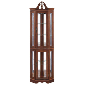 Corner Curio Cabinet With Lights, Adjustable Tempered Glass Shelves, Display Cabinet (E26 Light Bulb Not Included) - Mirrored / Walnut