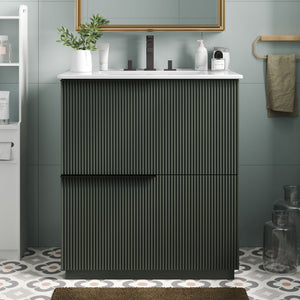 Fluted Bathroom Vanity With Ceramic Sink and Soft-Close Slides