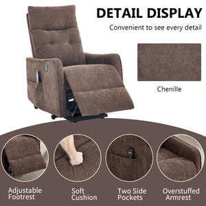 Brown Chenille Single Motor Power Lift Recliner Chair