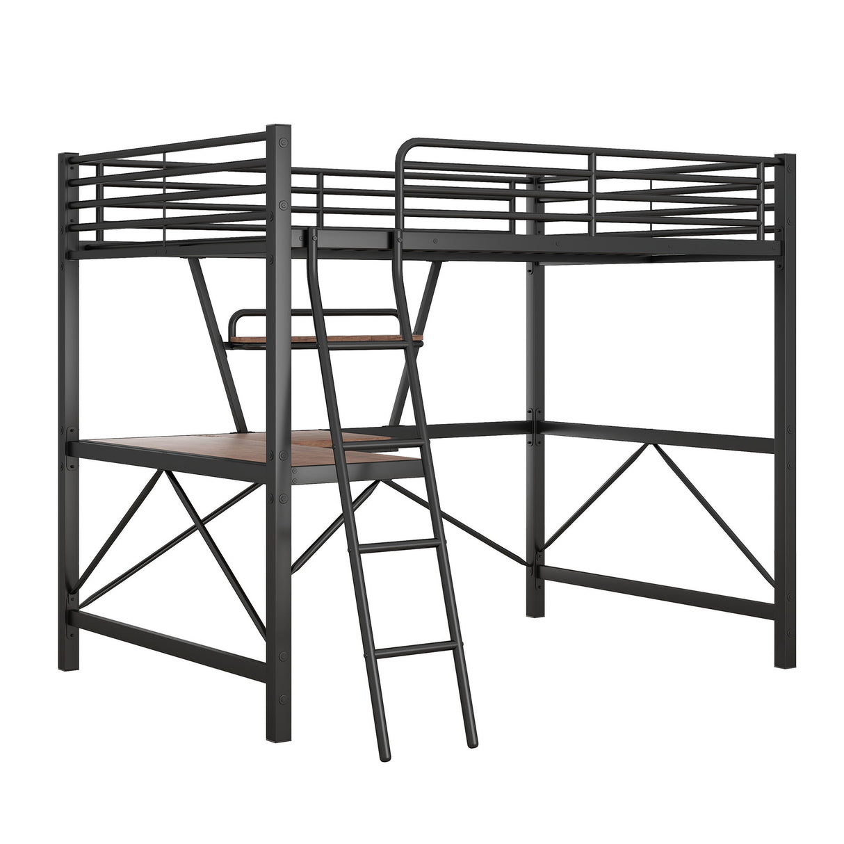 Loft Bed With Desk And Shelf, Modern Design