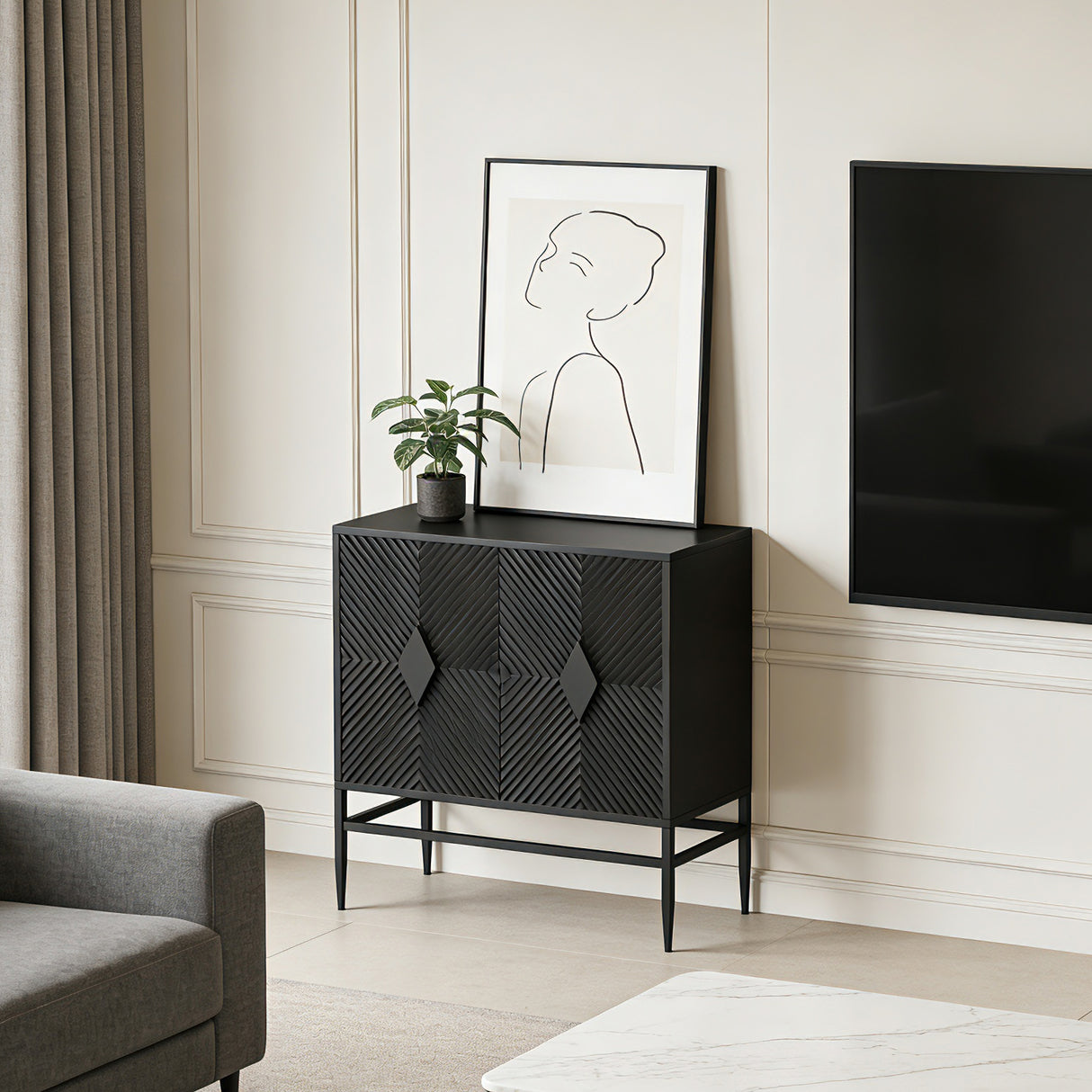 Modern 2 Door Wooden Storage Cabinet Accent Cabinet