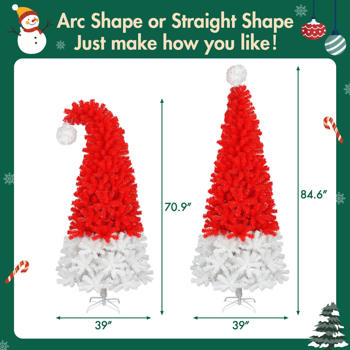 6FT Artificial Christmas Tree with LED Light, Santa's Hat Shape