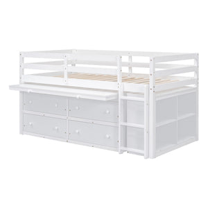 Loft Bed With Retractable Writing Desk And 4 Drawers, With Lateral Portable Desk And Shelves