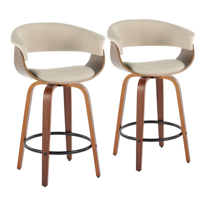 Mid Century Modern Counter Stool Set with Swivel and Round Footrest - Beige or Dark Gray
