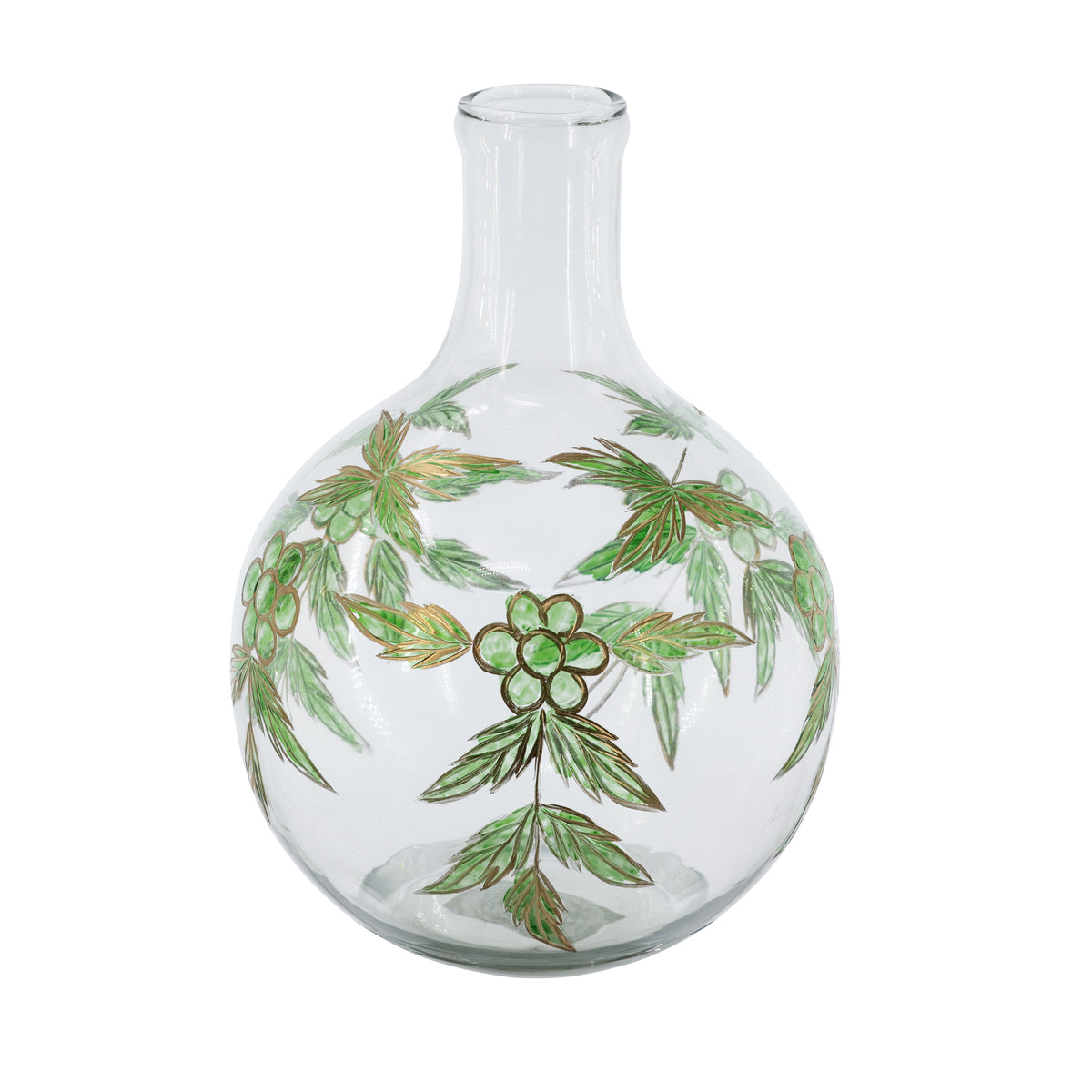 D7.9x11" Bulbous Clear Glass Vase with Slender Neck