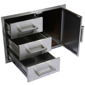 Built-In Outdoor Kitchen LPG Gas Grill 60000 Btu, Drop-In Ice Box With BBQ Tool Set - Silver