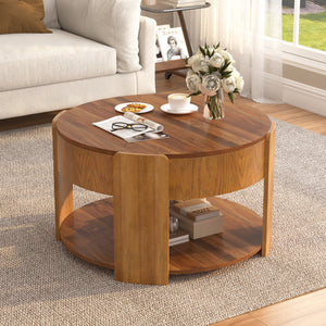 Vibe Haus Farmhouse Round Lift Top Coffee Table with Hidden Storage