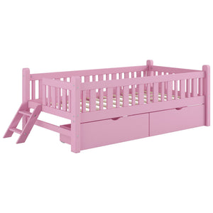 Platform Bed With Guardrail And 2 Drawers