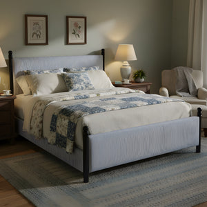 48-inch Striped Rubberwood Upholstered Bed, King