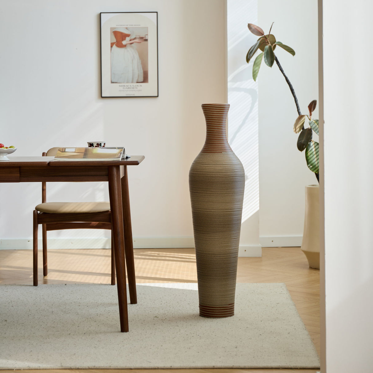 Tall Vase - Brown Decorative Floor Vase, Classic Neat Floor Vase Tall Freestanding Flower Holder, Artificial Rattan Vase, Floor Vase, Flower Holder For Home Decor - Gray