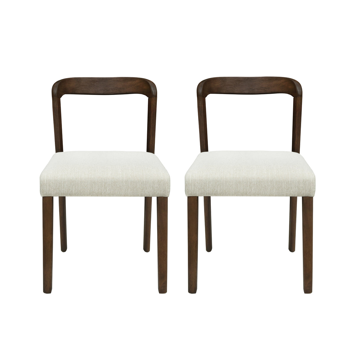 Solid Rubber Wood Dining Chairs (Walnut + Beige) Set of 2