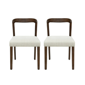 Solid Rubber Wood Dining Chairs (Walnut + Beige) Set of 2