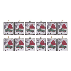 Glass Truck and Barn Ornament (Set of 12)