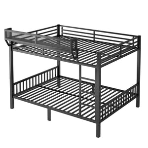 Queen Over Queen Bunk Bed With Ladder And Storage Shelf - Black