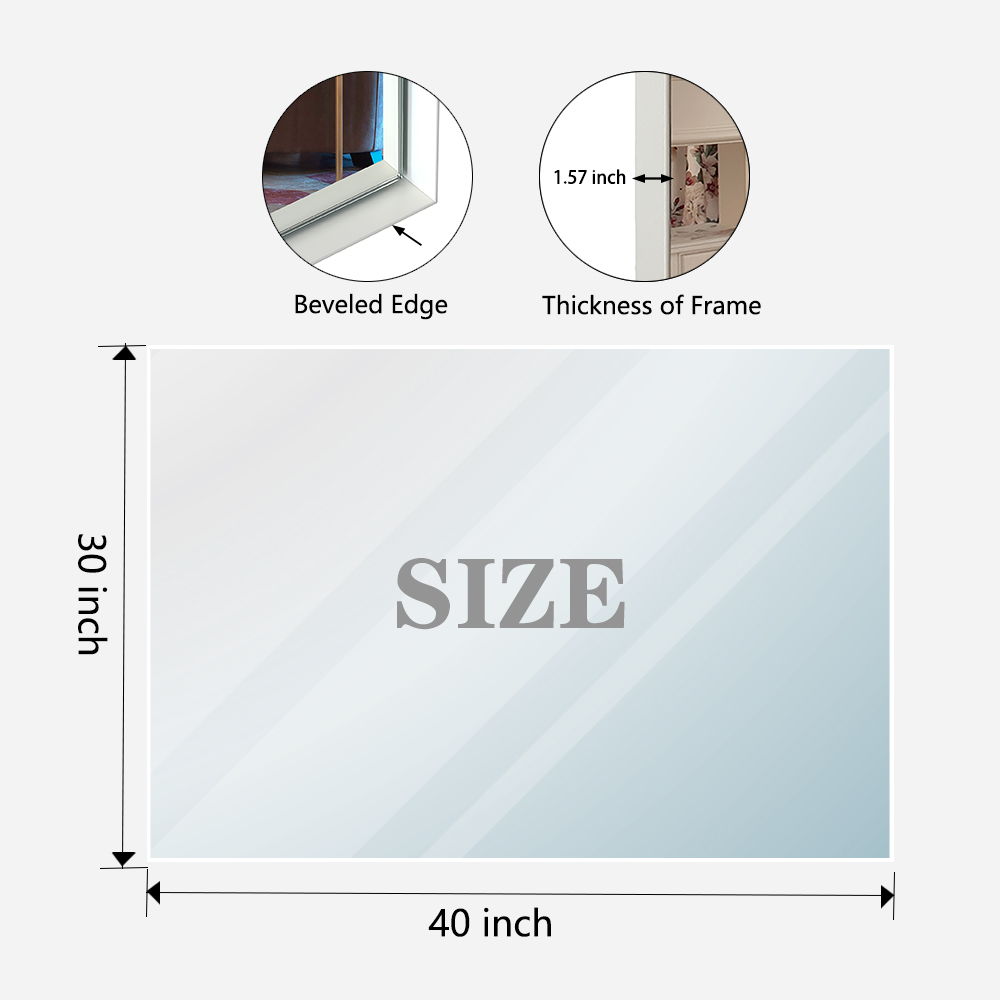 Rectangular Wall-Mounted Beveled Bathroom Mirror, Square Angle Metal Frame Wall Mounted Bathroom Mirrors For Wall (Horizontal & Vertical) - Glossy White