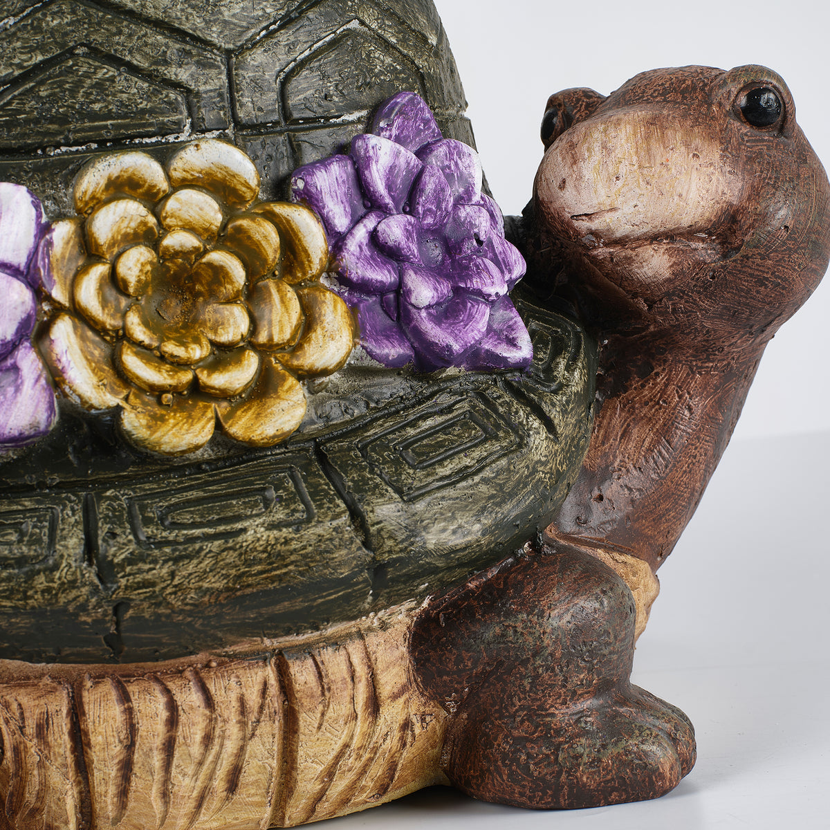 Turtle Garden Statue Outdoor Stool with Floral Detail - Multi-Color