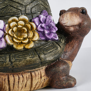 Turtle Garden Statue Outdoor Stool with Floral Detail - Multi-Color